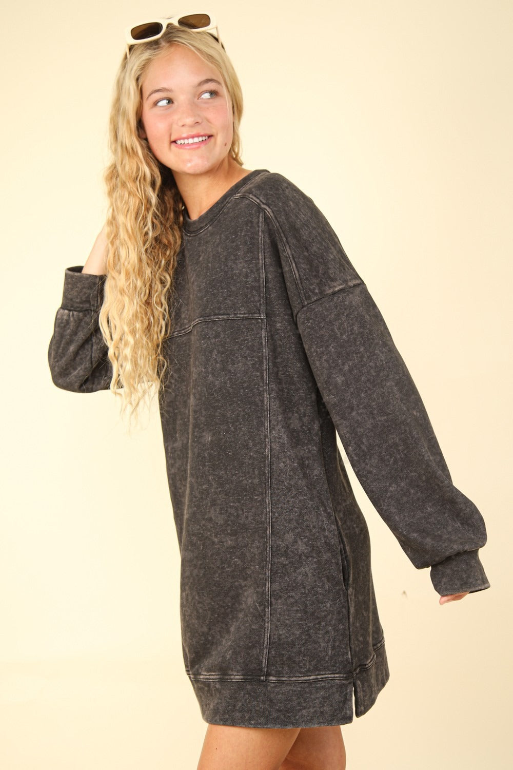 VERY J Mineral Washed Oversized Sweatshirt Mini Dress Southern Soul Collectives