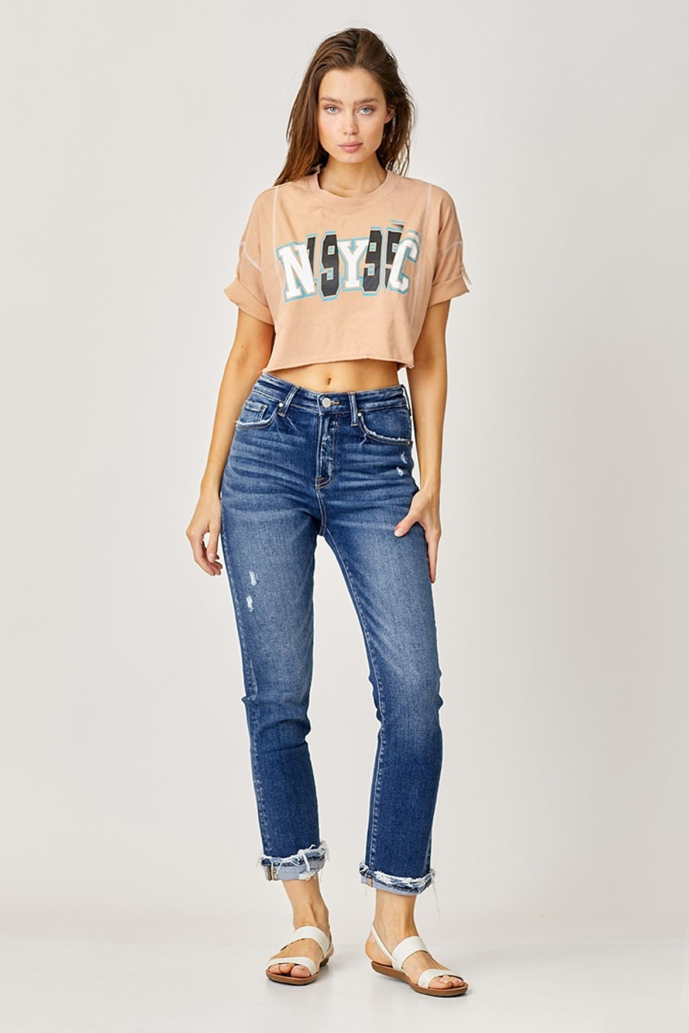 Risen High-Rise Frayed Cuffed Straight Jeans Southern Soul Collectives