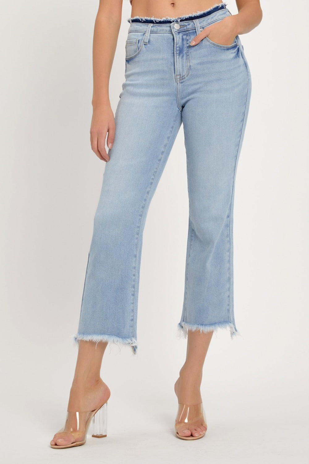 RISEN Full Size High Rise Raw Edge Crop Jeans Southern Soul Collectives