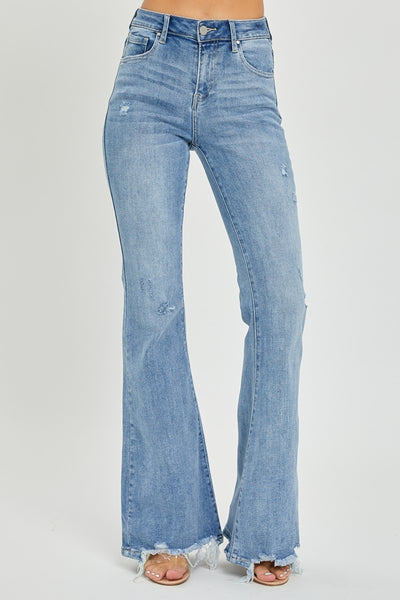 Risen High Rise Frayed Hem Flare Jeans Southern Soul Collectives