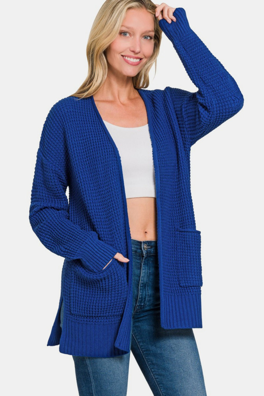 Zenana Waffle Open Front Sweater Cardigan Southern Soul Collectives