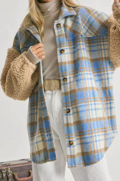Winter Vibes Plaid Collared Patch Elbow Button Down Jacket in Orange  Southern Soul Collectives