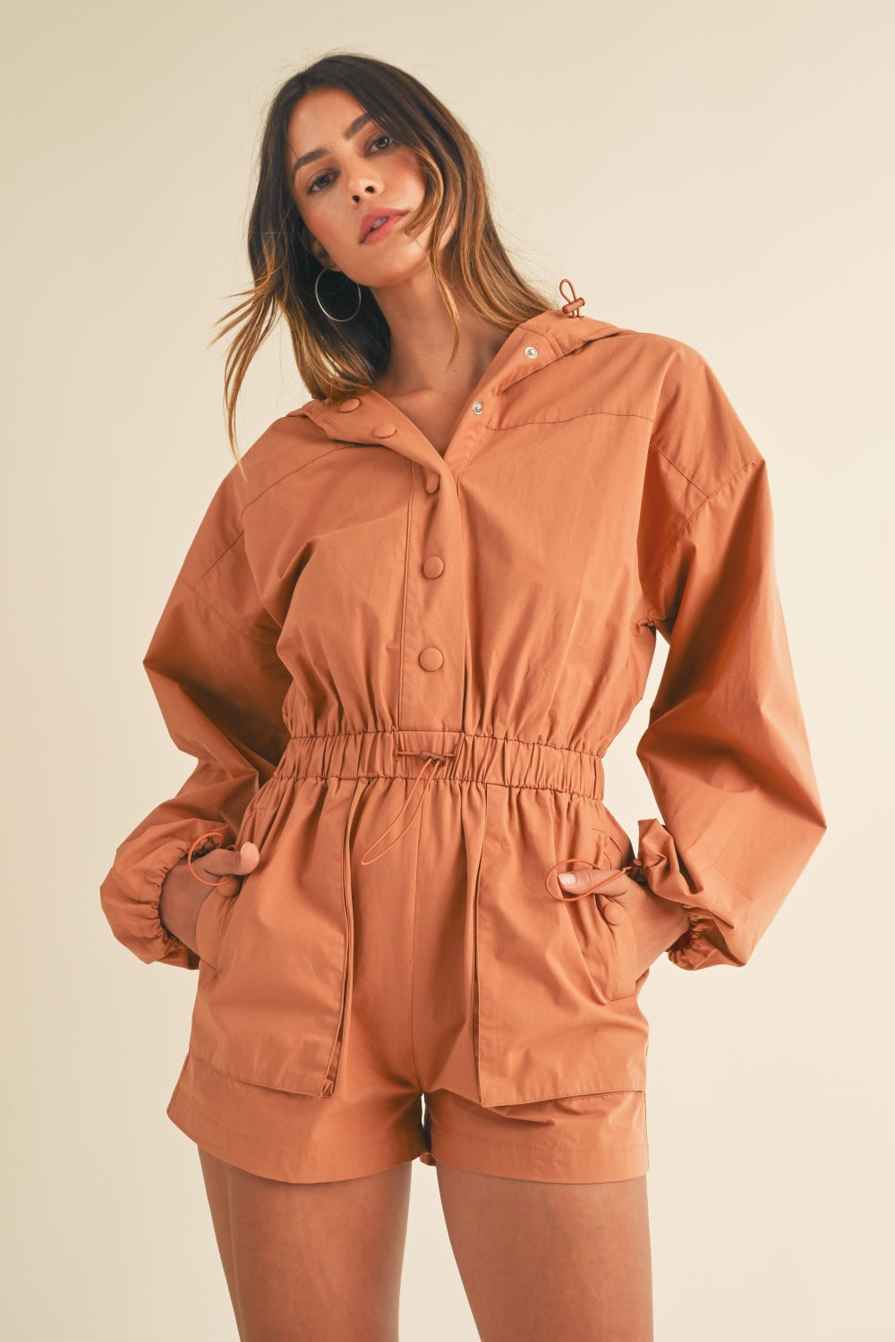 Mable Snap Down Long Sleeve Hooded Romper Southern Soul Collectives