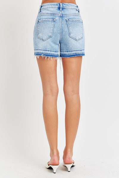 RISEN High Rise Distressed Hem Denim Shorts Southern Soul Collectives