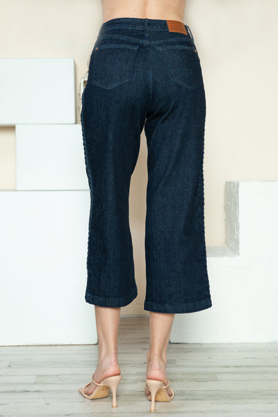 Judy Blue Side Seam Braid Detail Crop Wide Leg Jeans Southern Soul Collectives