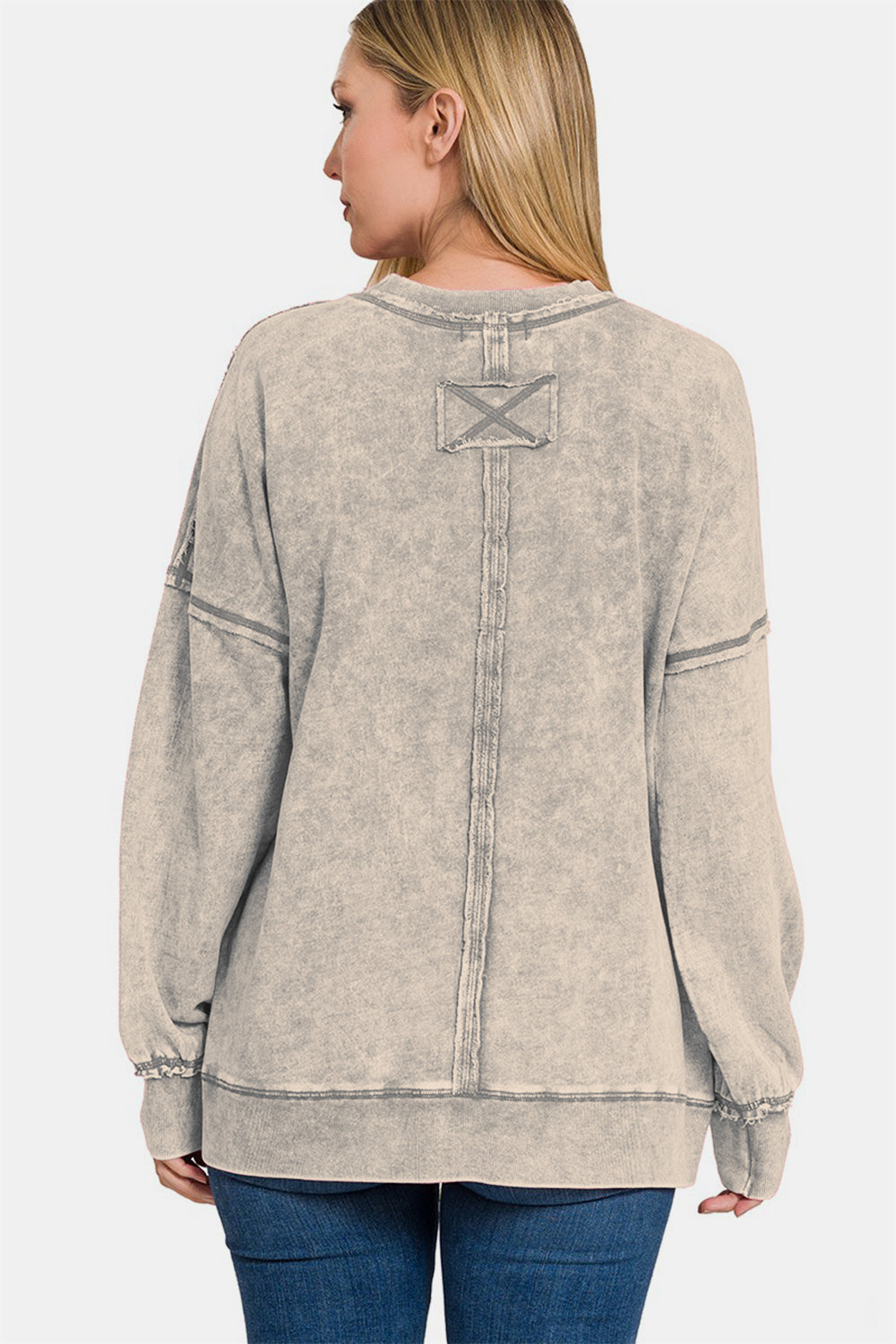 Zenana Exposed Seam Round Neck Dropped Shoulder Sweatshirt Southern Soul Collectives