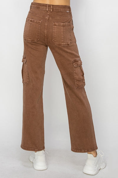 Risen High Rise Cargo Jeans in Espresso Brown Southern Soul Collectives