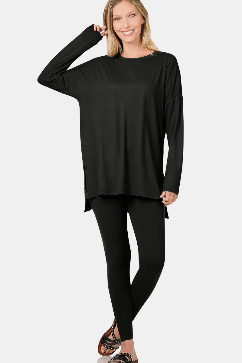 Zenana Brushed Microfiber Top and Leggings Lounge Set in Black Southern Soul Collectives