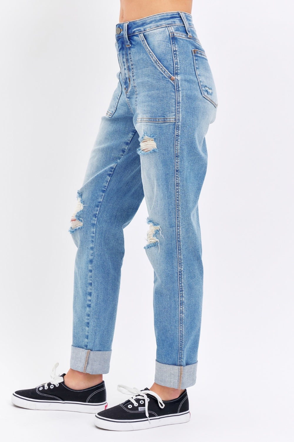 Judy Blue Full Size Distressed Straight Jeans with Patch Pockets Southern Soul Collectives