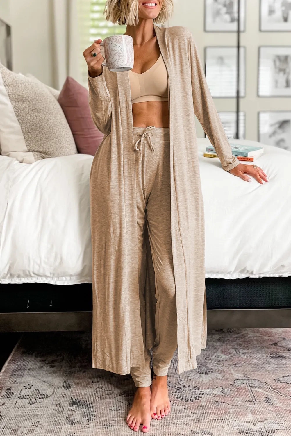 Open Front Long Sleeve Cardigan and Pants Lounge Set Southern Soul Collectives