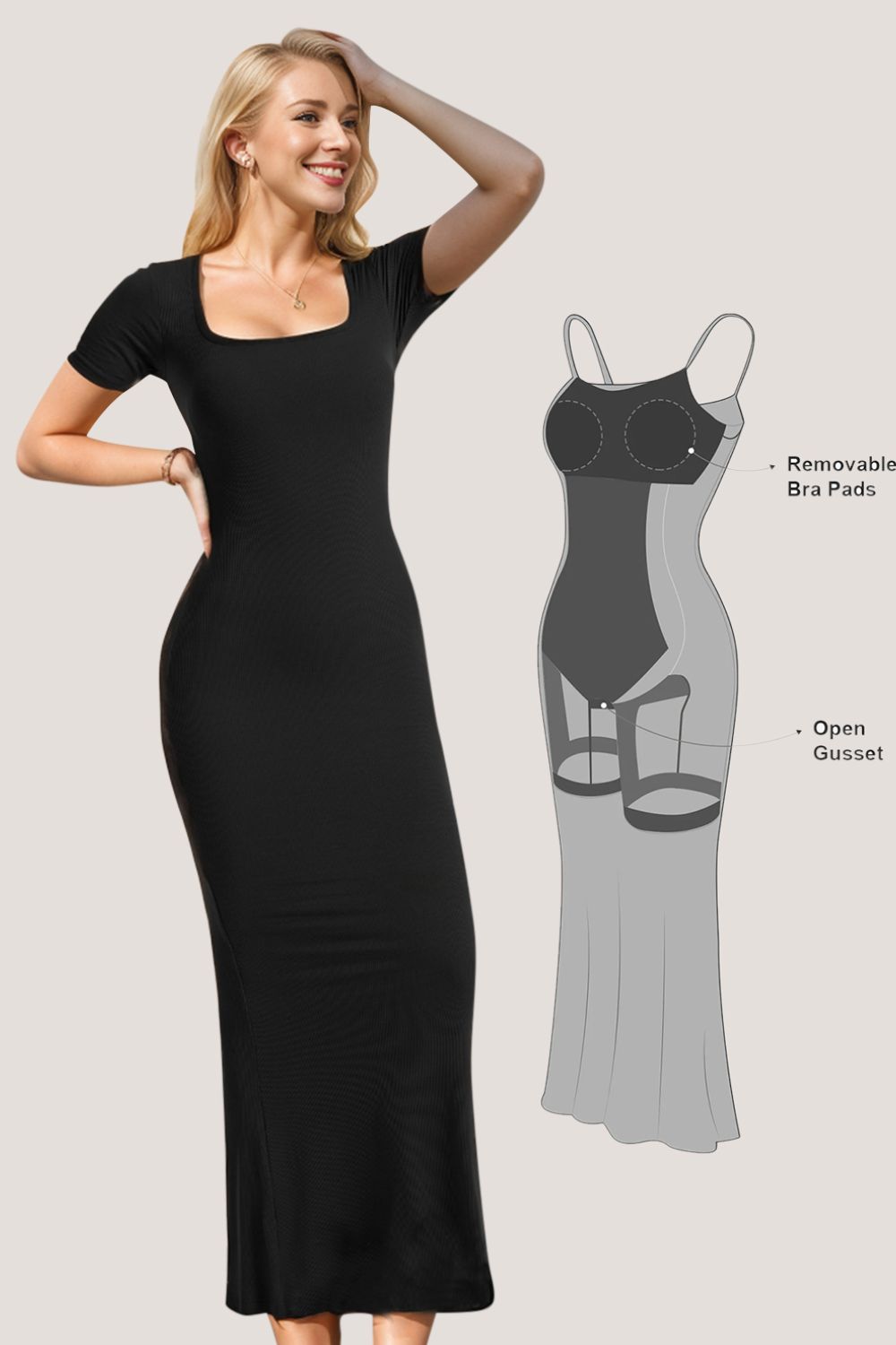 Basic Bae Built-In Shapewear Square Neck Short Sleeve Maxi Dress Southern Soul Collectives