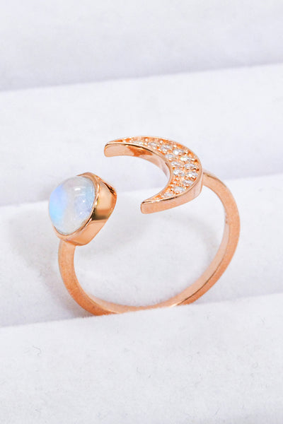 Natural Moonstone and Zircon Sun & Moon Open Ring Southern Soul Collectives