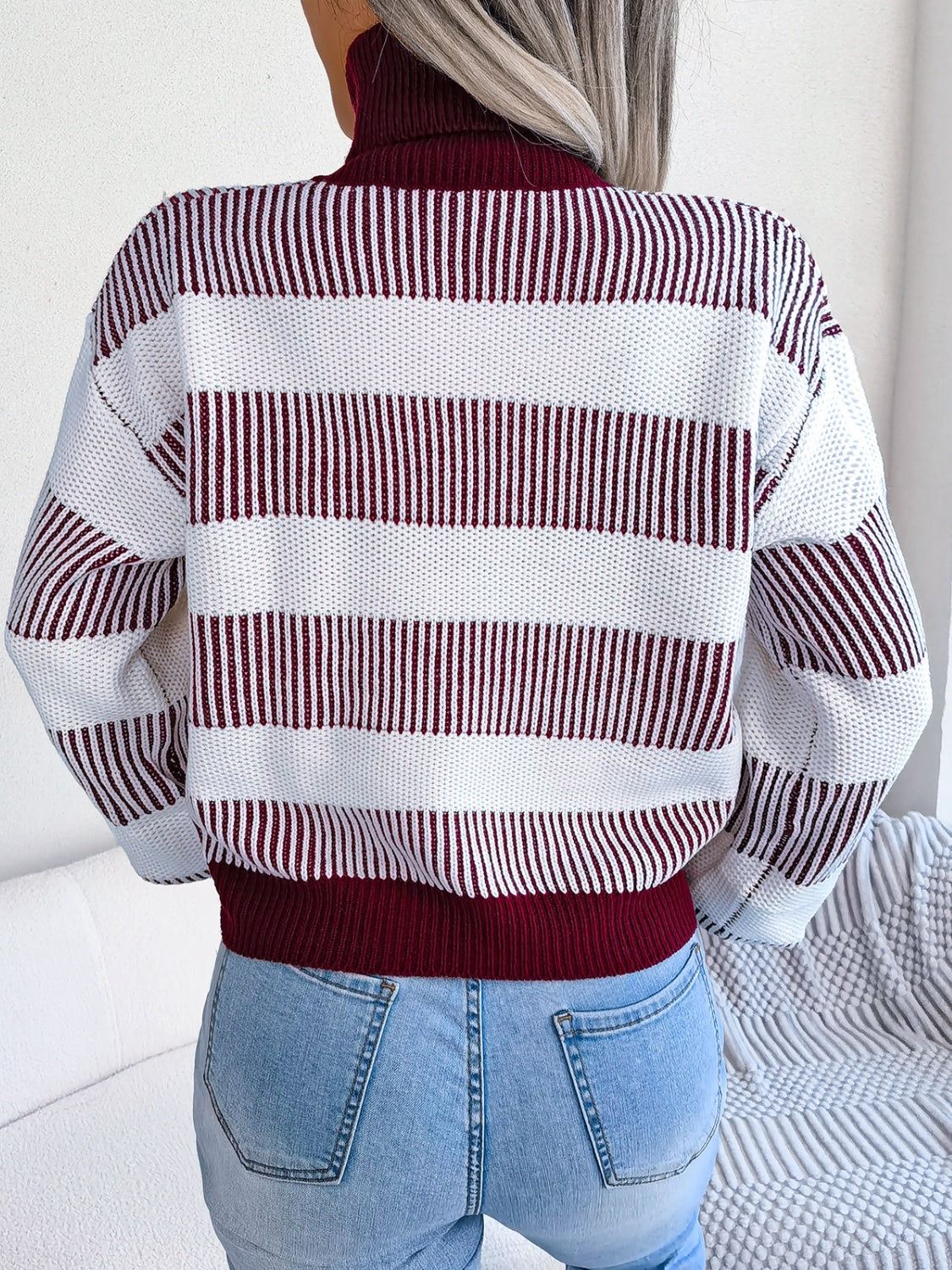 Striped Turtleneck Long Sleeve Sweater Southern Soul Collectives