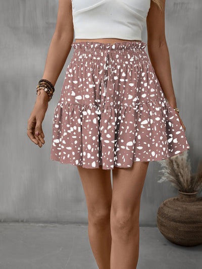 Smocked Waist Frill Tied Printed Mini Skirt in Multiple Colors Southern Soul Collectives