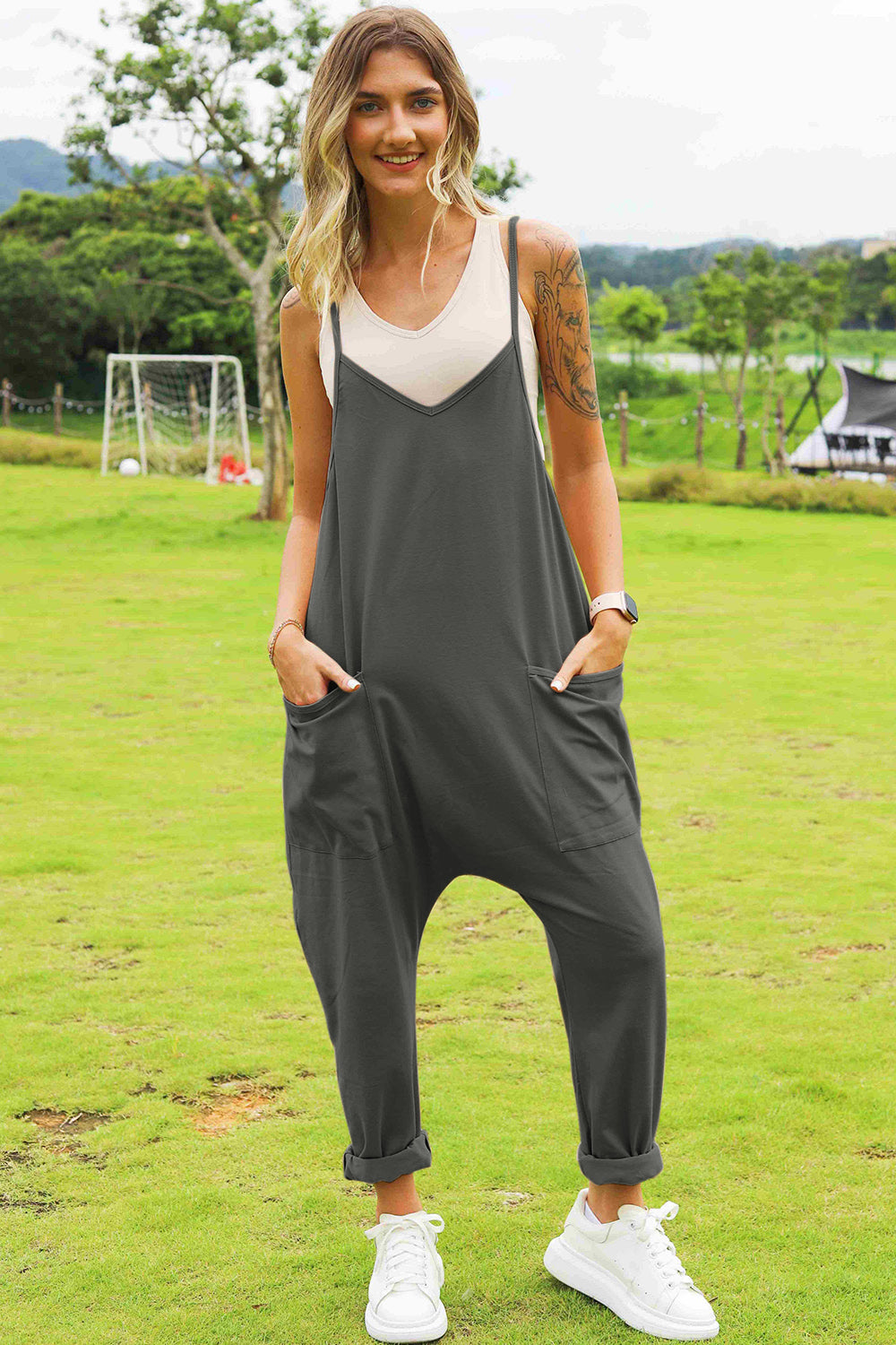 Double Take Full Size Sleeveless V-Neck Pocketed Jumpsuit Southern Soul Collectives