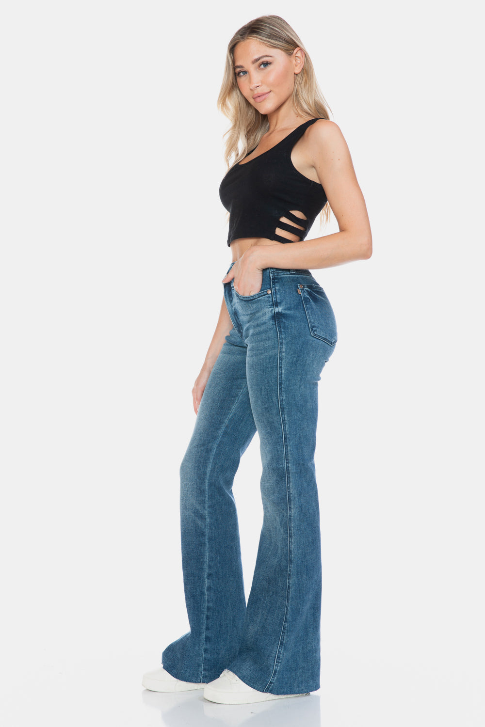 Judy Blue Full Size Tummy Control Cut Hem Flare Jeans Southern Soul Collectives