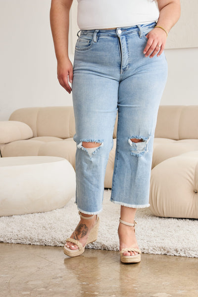 RFM Full Size Tummy Control High Waist Raw Hem Distressed Jeans Southern Soul Collectives