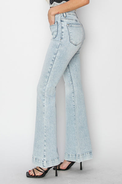 Risen High Rise Front Patch Pocket Flare Jeans Southern Soul Collectives