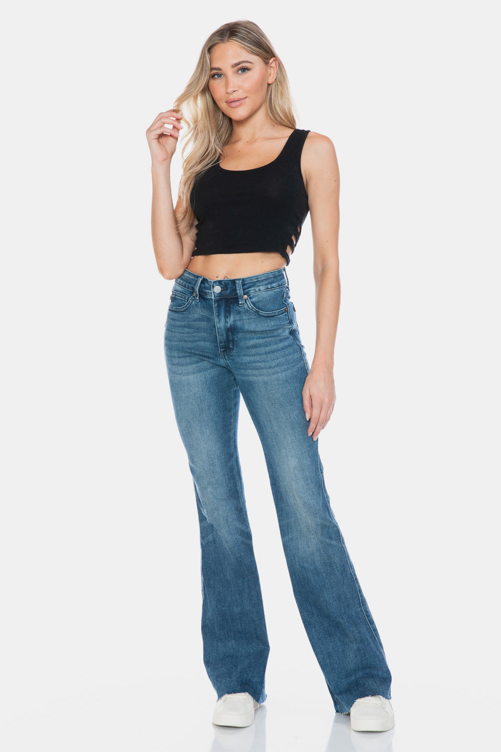 Judy Blue Full Size Tummy Control Cut Hem Flare Jeans Southern Soul Collectives