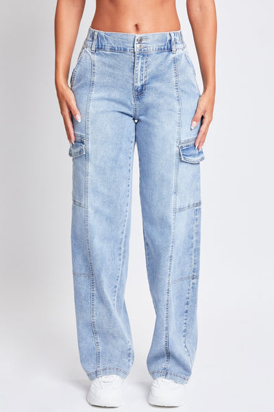 YMI Jeanswear High-Rise Straight Cargo Jeans in Light Wash Southern Soul Collectives