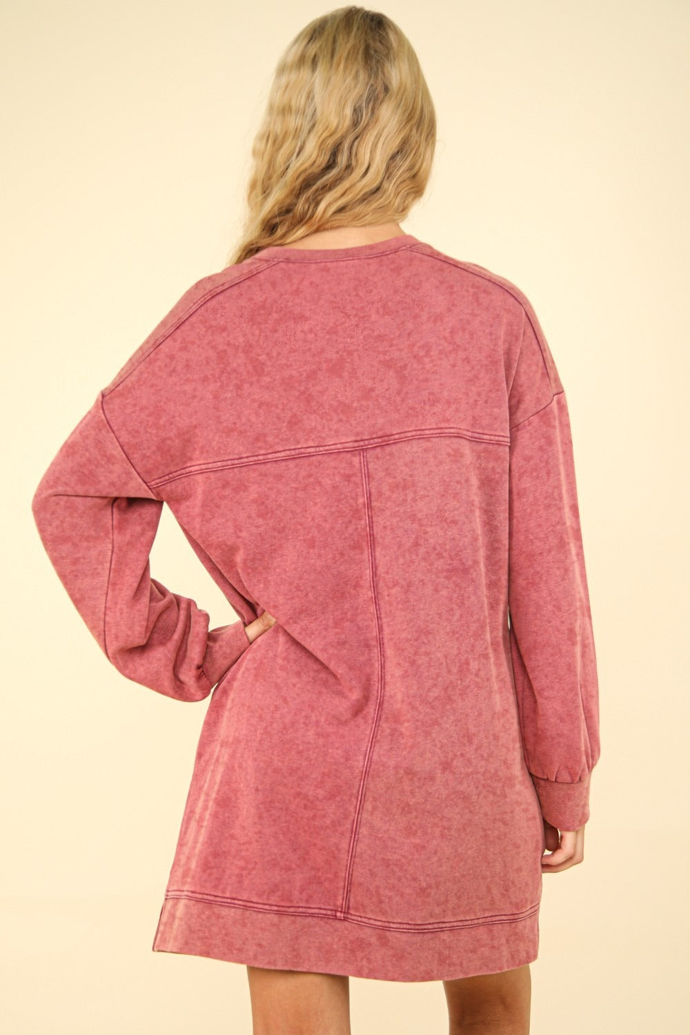 Mineral Washed Oversized Sweatshirt Mini Dress in Magenta Southern Soul Collectives