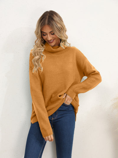 Slit Turtleneck Dropped Shoulder Sweater Southern Soul Collectives