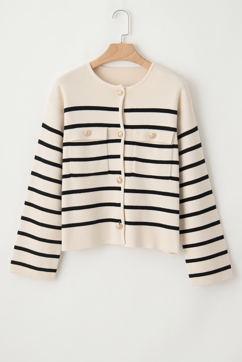 Striped Button Up Round Neck Cardigan Southern Soul Collectives