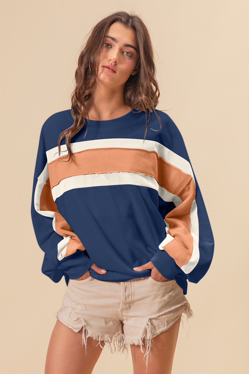 BiBi French Terry Color Block Cut Edge Detail Sweatshirt Southern Soul Collectives