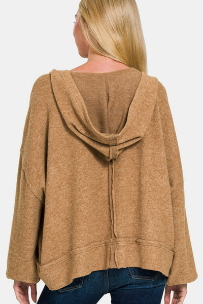 Zenana Brushed Hacci Exposed Seam Hoodie in Camel Southern Soul Collectives