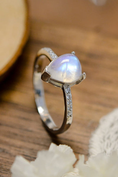 High Quality Natural Moonstone Teardrop Side Stone Ring Southern Soul Collectives