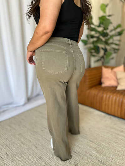 RFM Full Size High Rise Garment Dye Wide Leg  Jeans Southern Soul Collectives