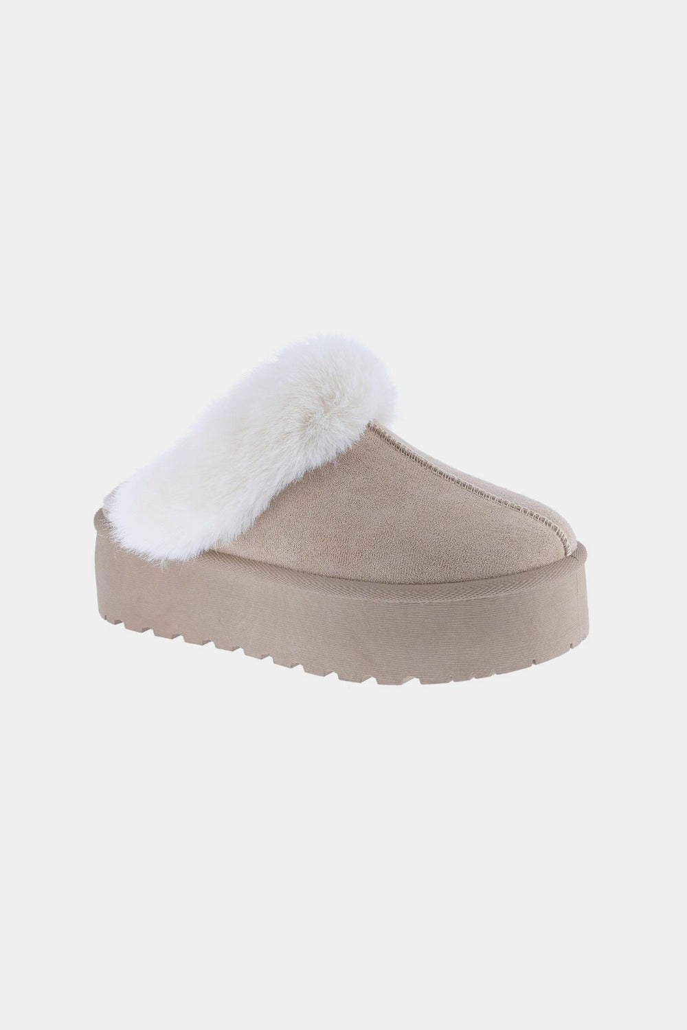 Platform Bottom Fur Trim Snow Slippers in Taupe Southern Soul Collectives