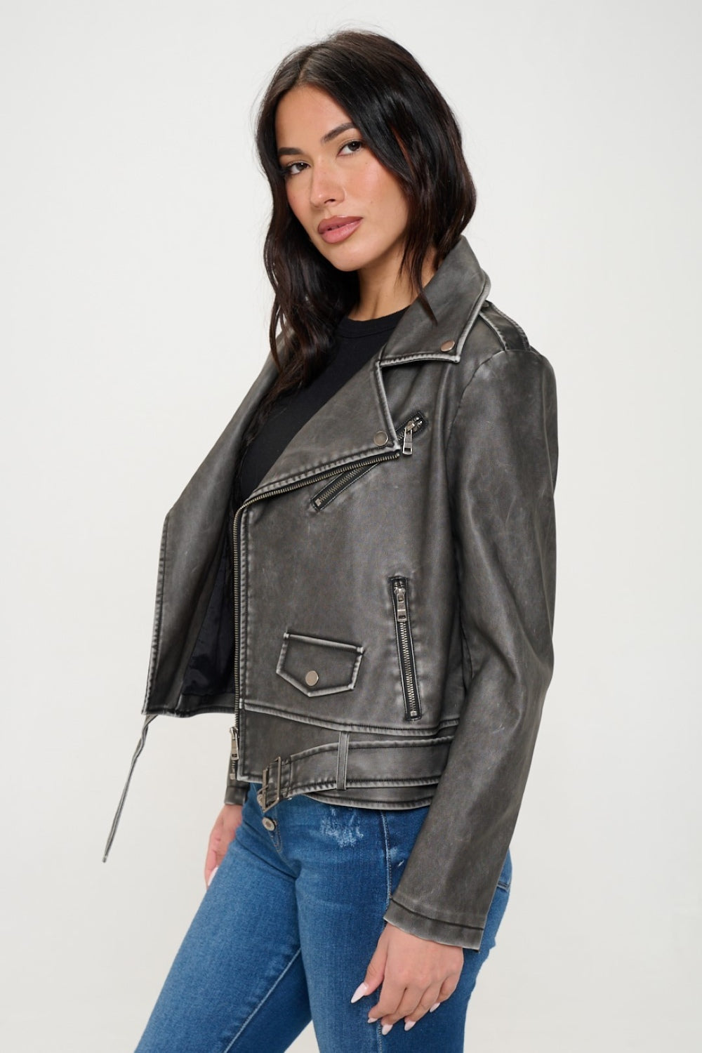 Coalition LA Zip Up Biker Jacket with Belt Southern Soul Collectives