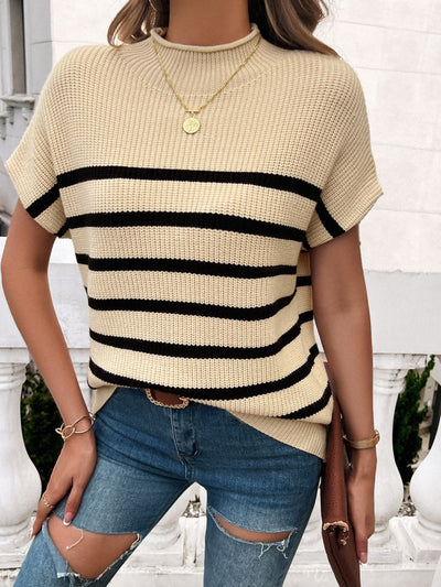 Devine Striped Mock Neck Short Sleeve Sweater Southern Soul Collectives