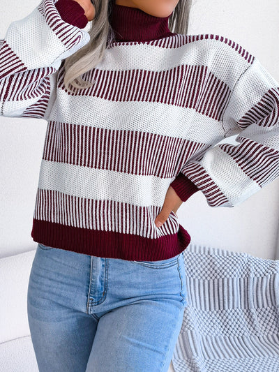 Striped Turtleneck Long Sleeve Sweater Southern Soul Collectives