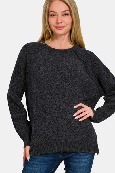 Zenana Side Slit Raglan Sleeve Sweater Southern Soul Collectives