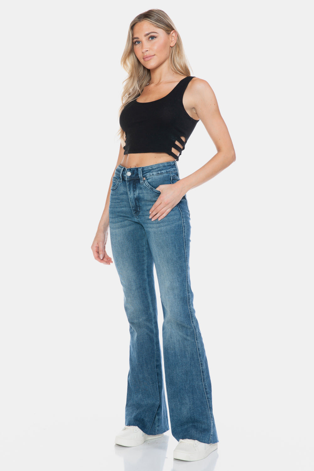 Judy Blue Full Size Tummy Control Cut Hem Flare Jeans Southern Soul Collectives