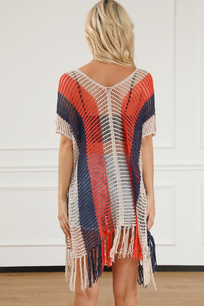 Tassel Color Block Red, White and Blue V-Neck Swim Cover Up Southern Soul Collectives