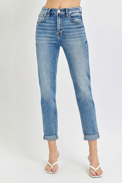 Risen Full Size High Rise Cropped Roll Up Jeans Southern Soul Collectives