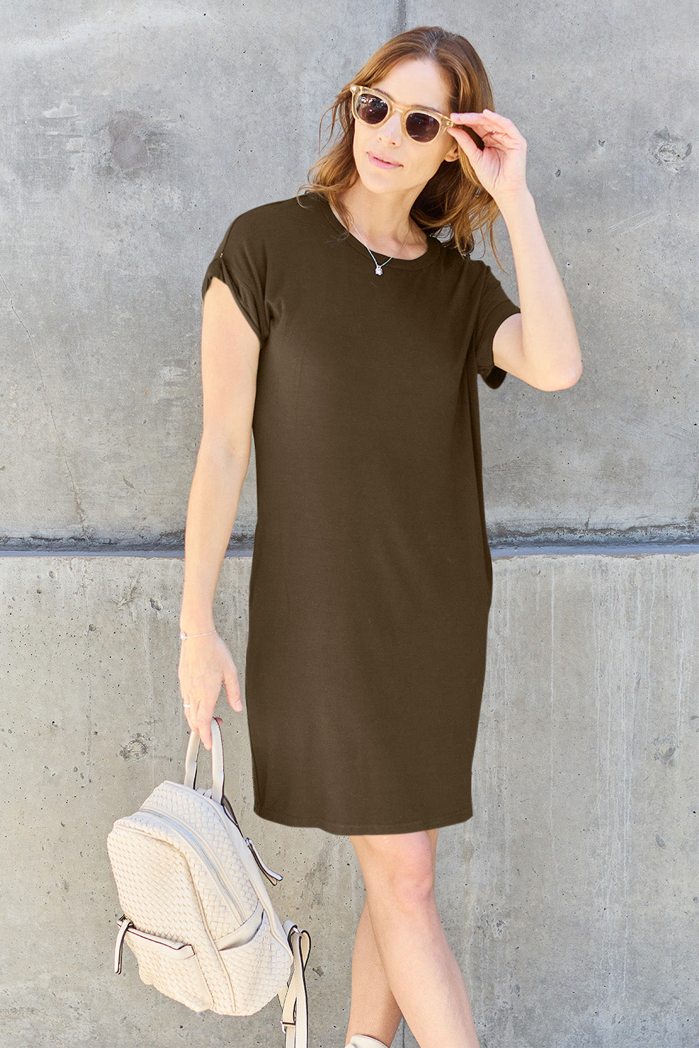 Basic Bae Full Size Round Neck Short Sleeve Dress with Pockets Southern Soul Collectives