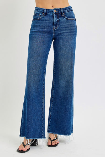 RISEN Tummy Control High Rise Raw Hem Wide Leg Jeans Southern Soul Collectives