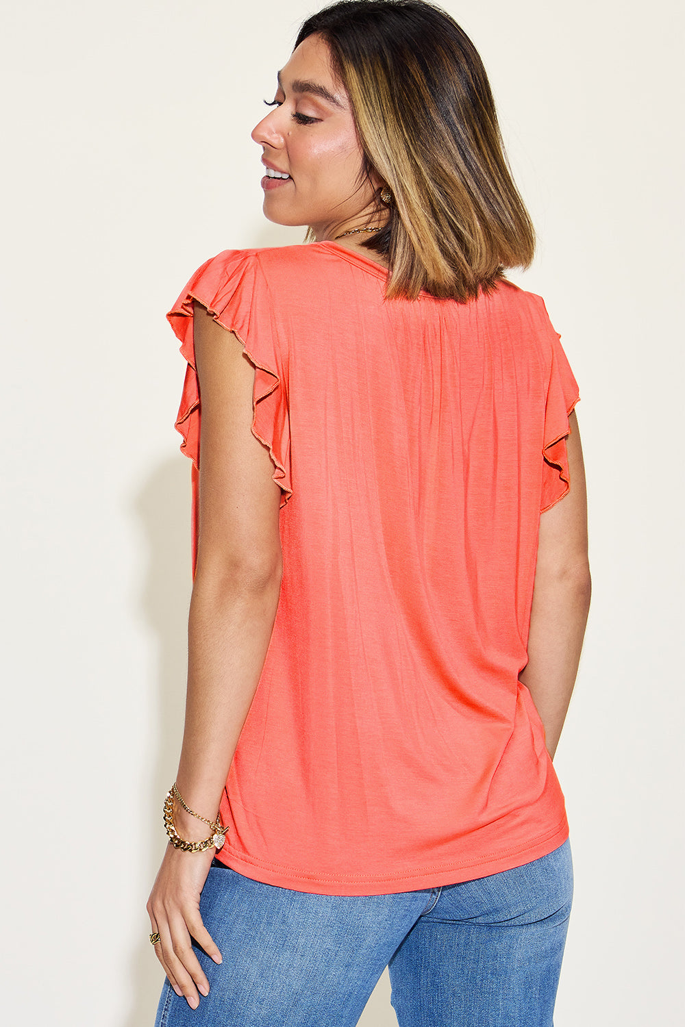 Anything But Basic Bamboo Notched Ruffled Short Sleeve T-Shirt in Multiple Colors Southern Soul Collectives
