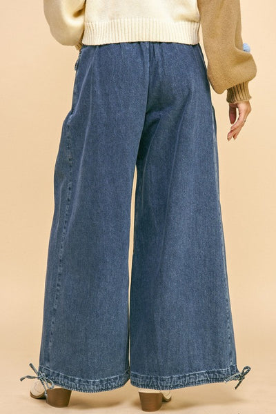 Davi & Dani Drawstring Hem Wide Leg Mid Rise Jeans Southern Soul Collectives