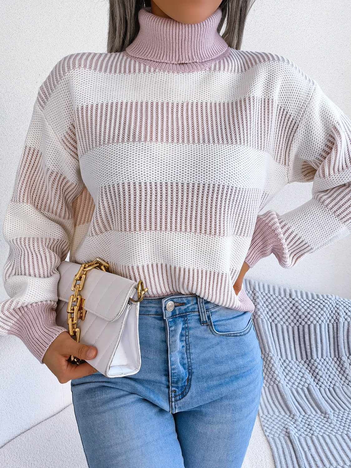 Striped Turtleneck Long Sleeve Sweater Southern Soul Collectives