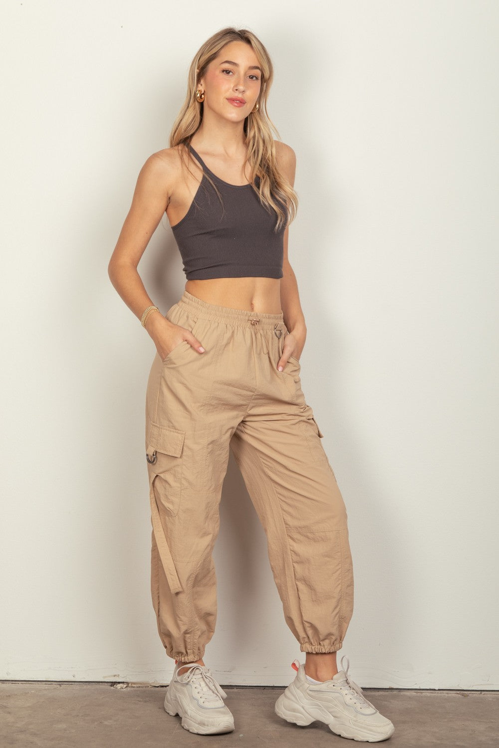 VERY J Elastic Waist Woven Cargo Pants Southern Soul Collectives