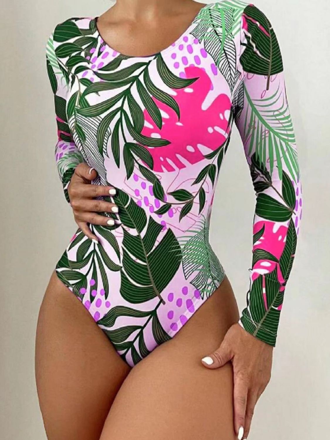 Crisscross Round Neck Long Sleeve Swimwear Southern Soul Collectives