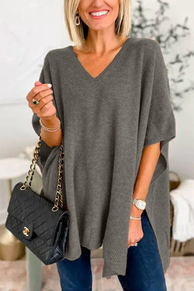 Slit V-Neck Half Sleeve Knit Top Southern Soul Collectives