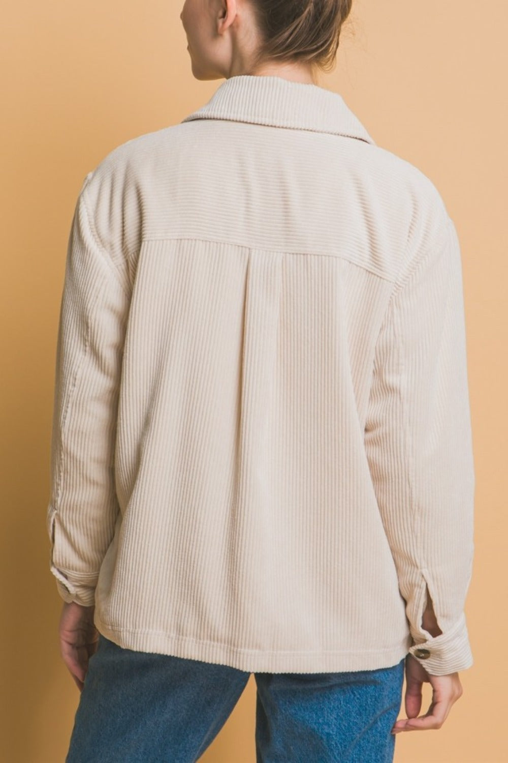 Corduroy Button Up Jacket with Sherpa Inside in Cream Southern Soul Collectives