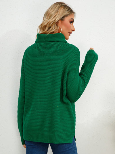 Slit Turtleneck Dropped Shoulder Sweater Southern Soul Collectives