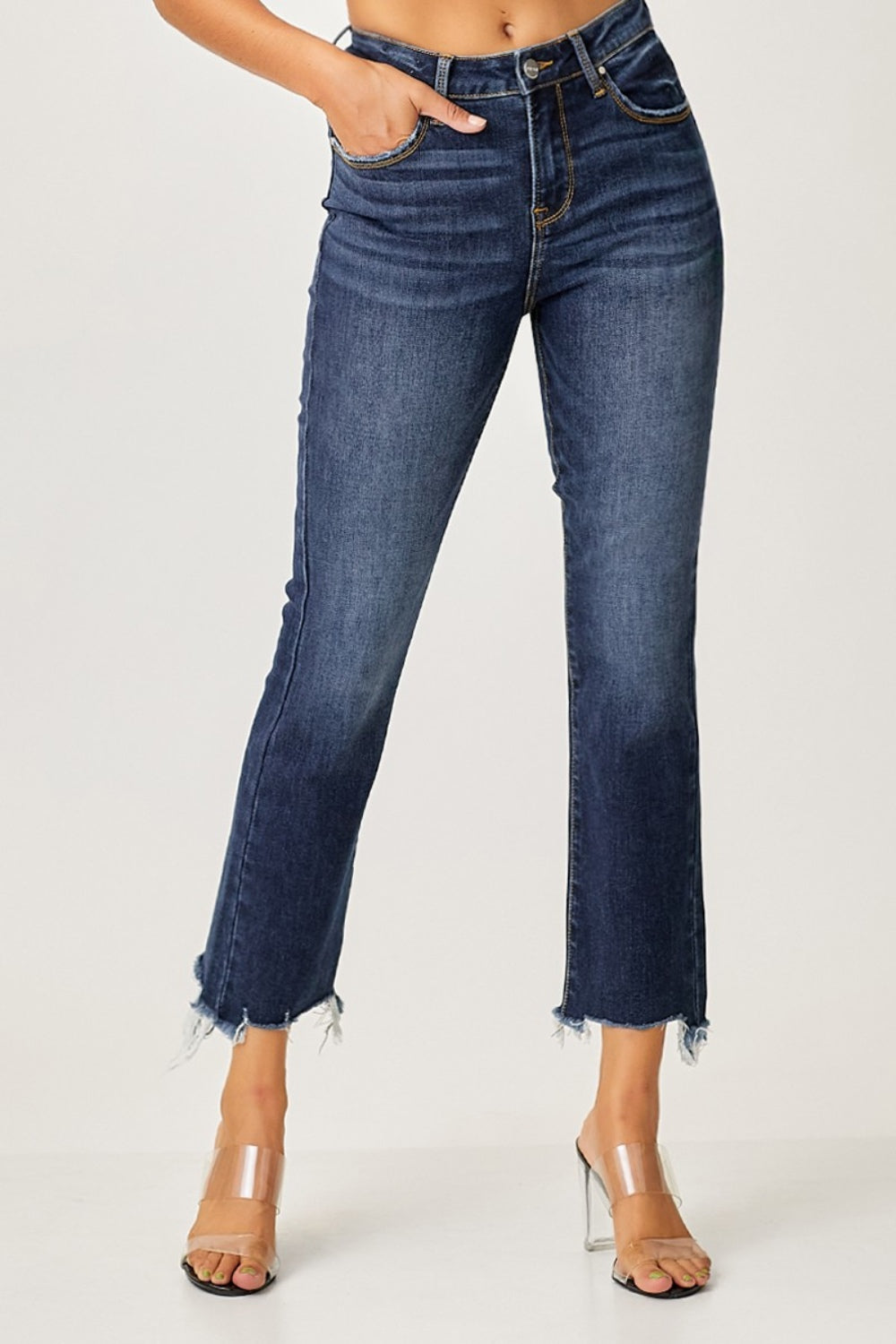 Risen Full Size Frayed Hem Cropped Straight Jeans Southern Soul Collectives